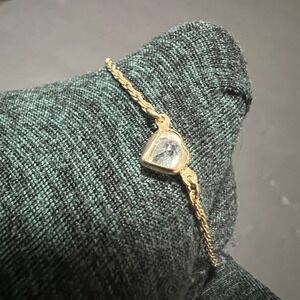 Vintage Avon Gold Tone Rope Chain Bracelet Pear Clear Stone minimalist dainty